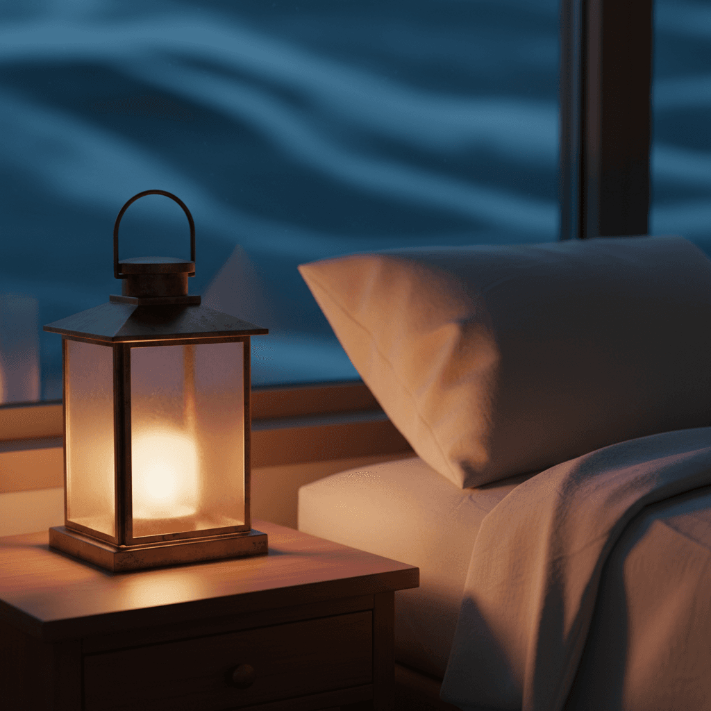 Warm glowing lantern creating peaceful nighttime ambiance