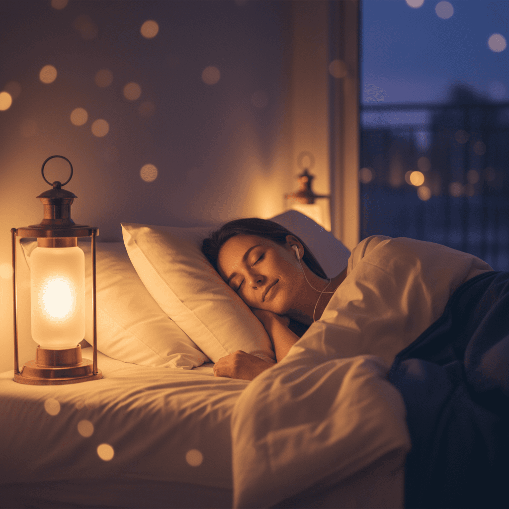 Person relaxing in bed during a guided meditation