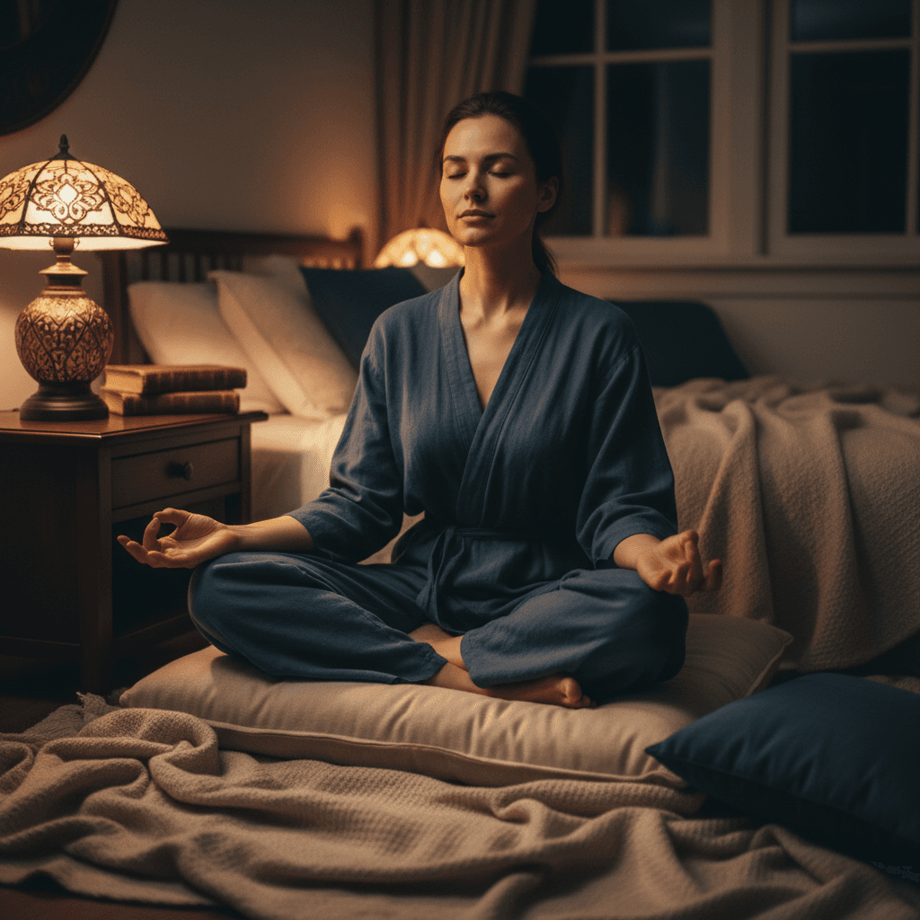 Person in peaceful meditation with soft ambient lighting